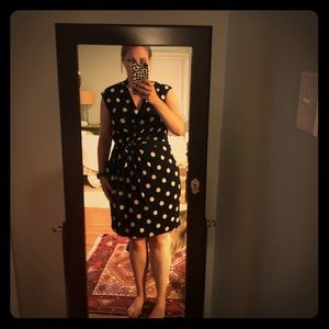 Navy and White polka dot wrap dress.